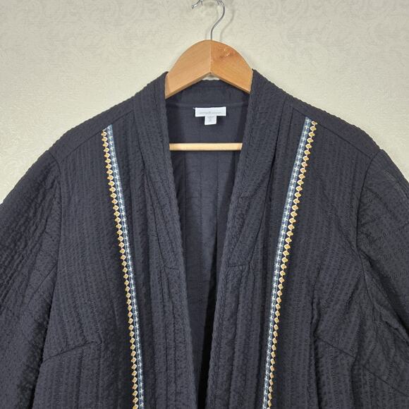 J Jill Pure Jill Seersucker Jacket Blazer XL TALL Black Open Front Embroidered - Picture 3 of 16